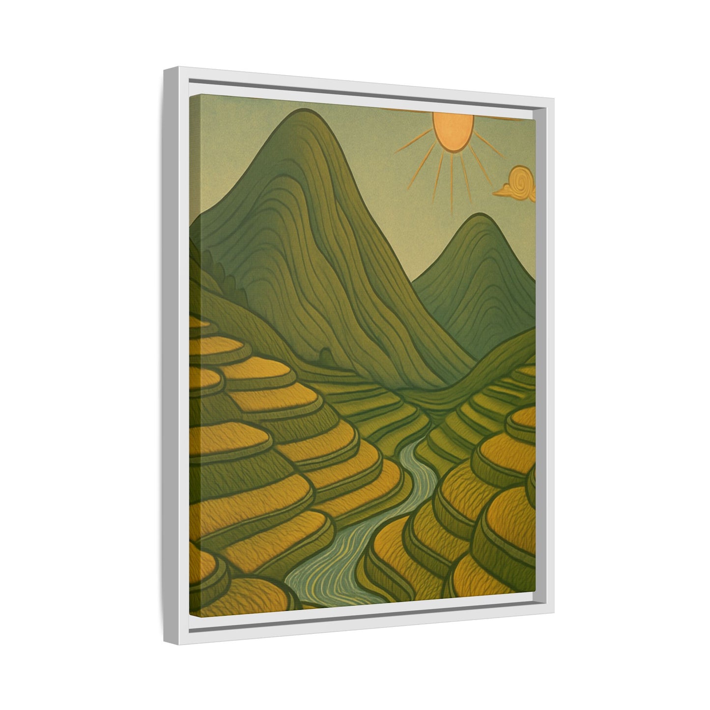 Framelle's Serene Landscape Framed Canvas Art Print - Mountain & Sun Decor