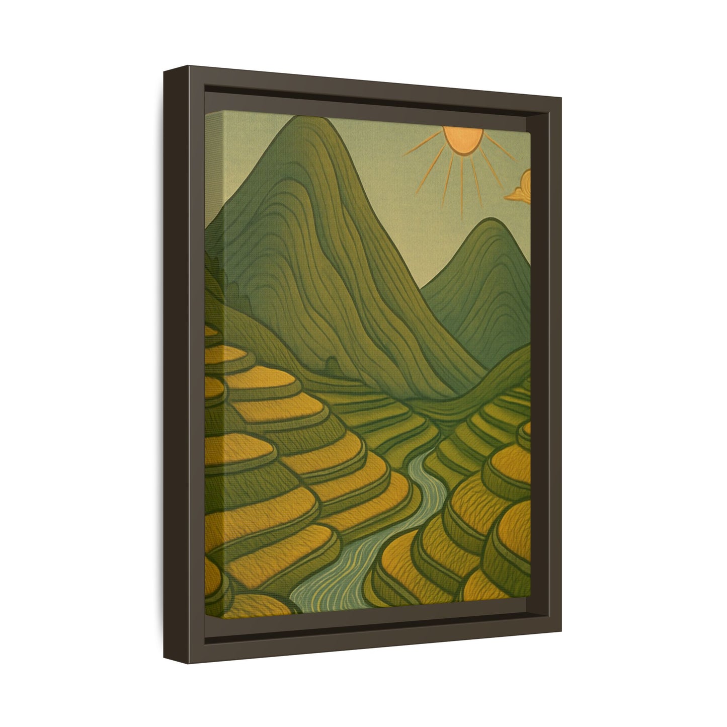 Framelle's Serene Landscape Framed Canvas Art Print - Mountain & Sun Decor