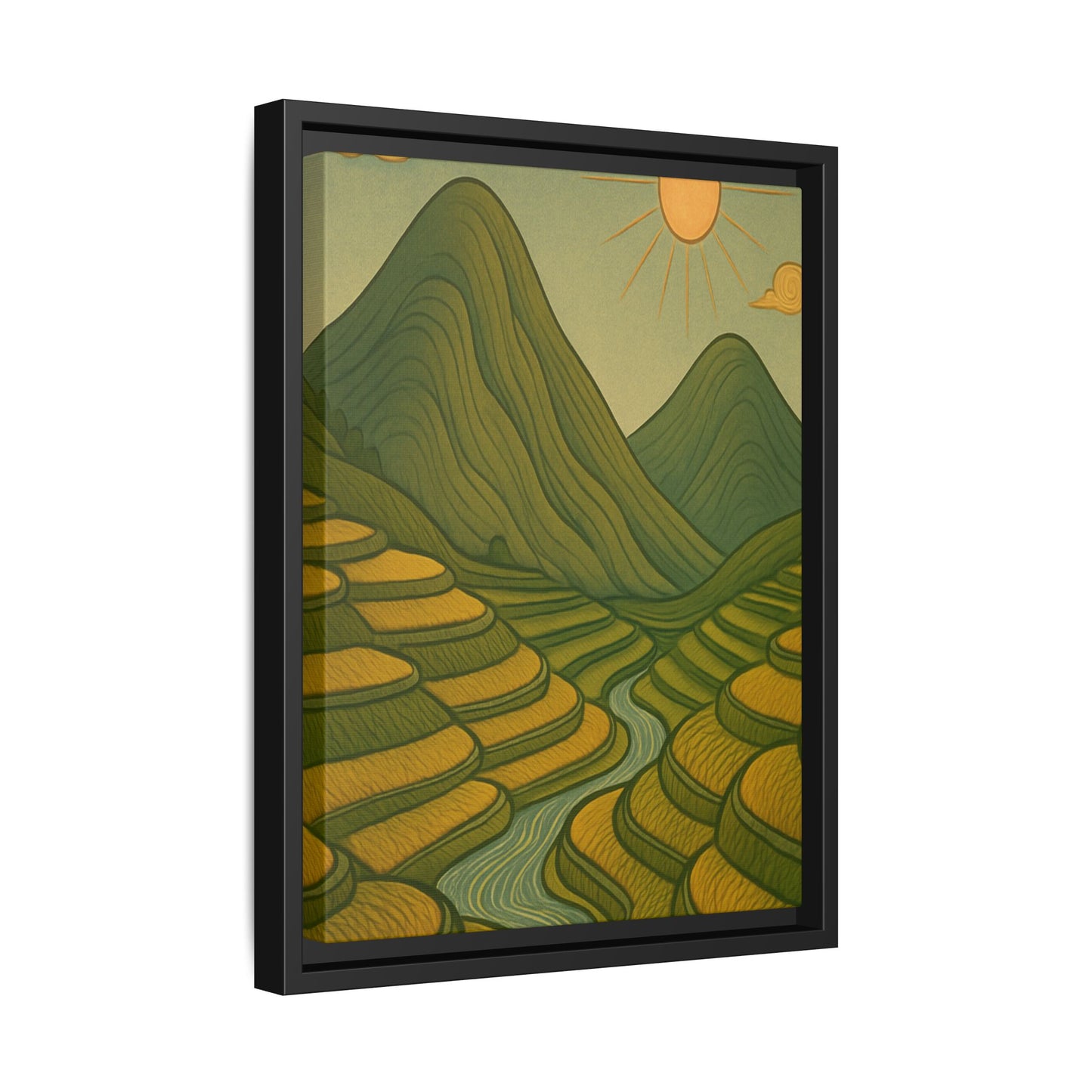Framelle's Serene Landscape Framed Canvas Art Print - Mountain & Sun Decor
