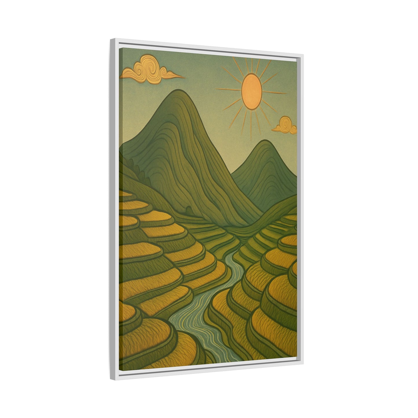 Framelle's Serene Landscape Framed Canvas Art Print - Mountain & Sun Decor