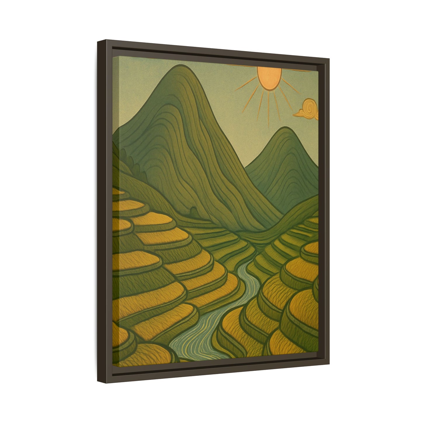 Framelle's Serene Landscape Framed Canvas Art Print - Mountain & Sun Decor