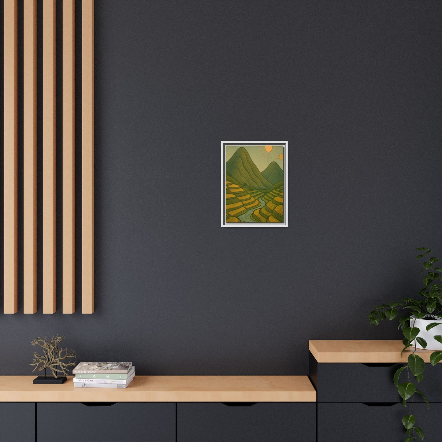 Framelle's Serene Landscape Framed Canvas Art Print - Mountain & Sun Decor