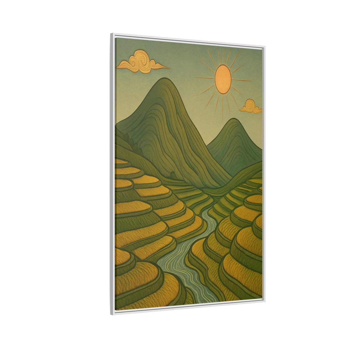 Framelle's Serene Landscape Framed Canvas Art Print - Mountain & Sun Decor