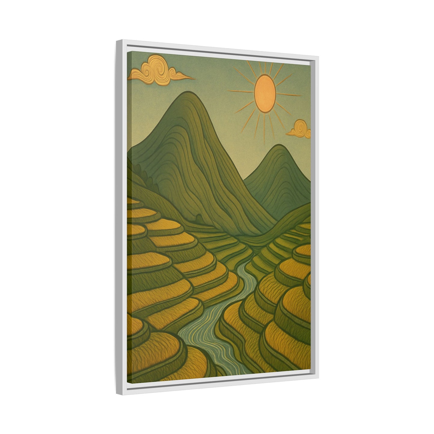 Framelle's Serene Landscape Framed Canvas Art Print - Mountain & Sun Decor