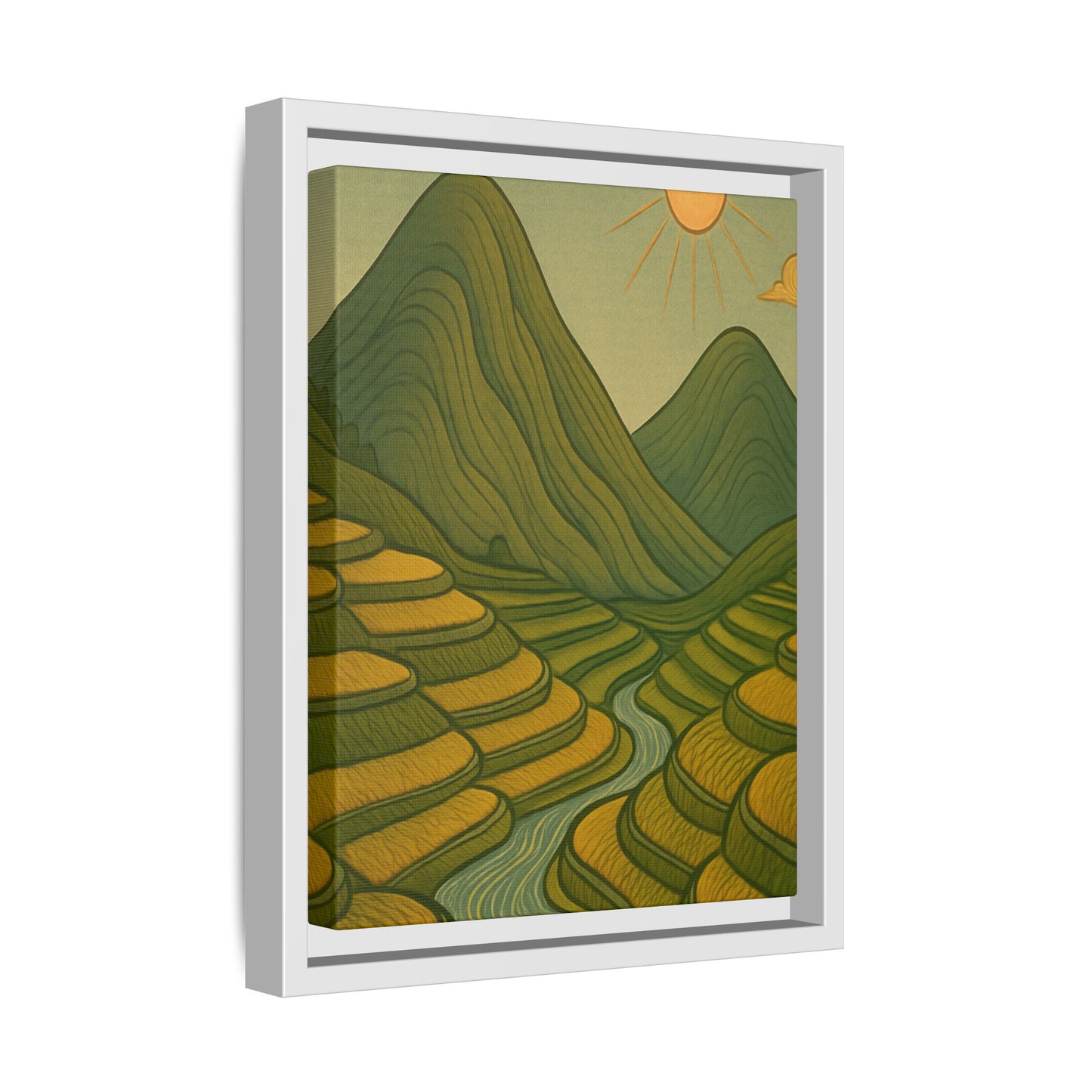 Framelle's Serene Landscape Framed Canvas Art Print - Mountain & Sun Decor