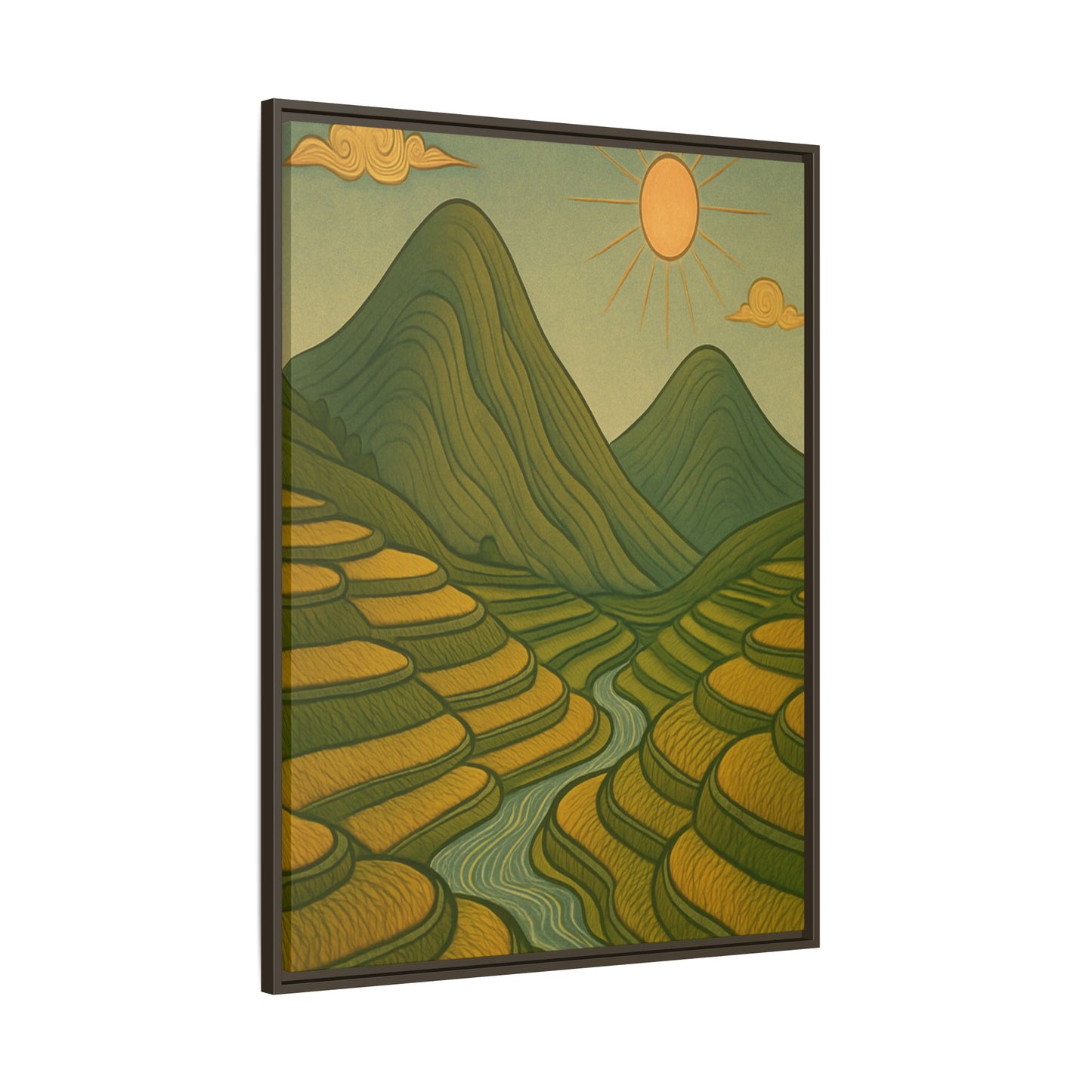 Framelle's Serene Landscape Framed Canvas Art Print - Mountain & Sun Decor