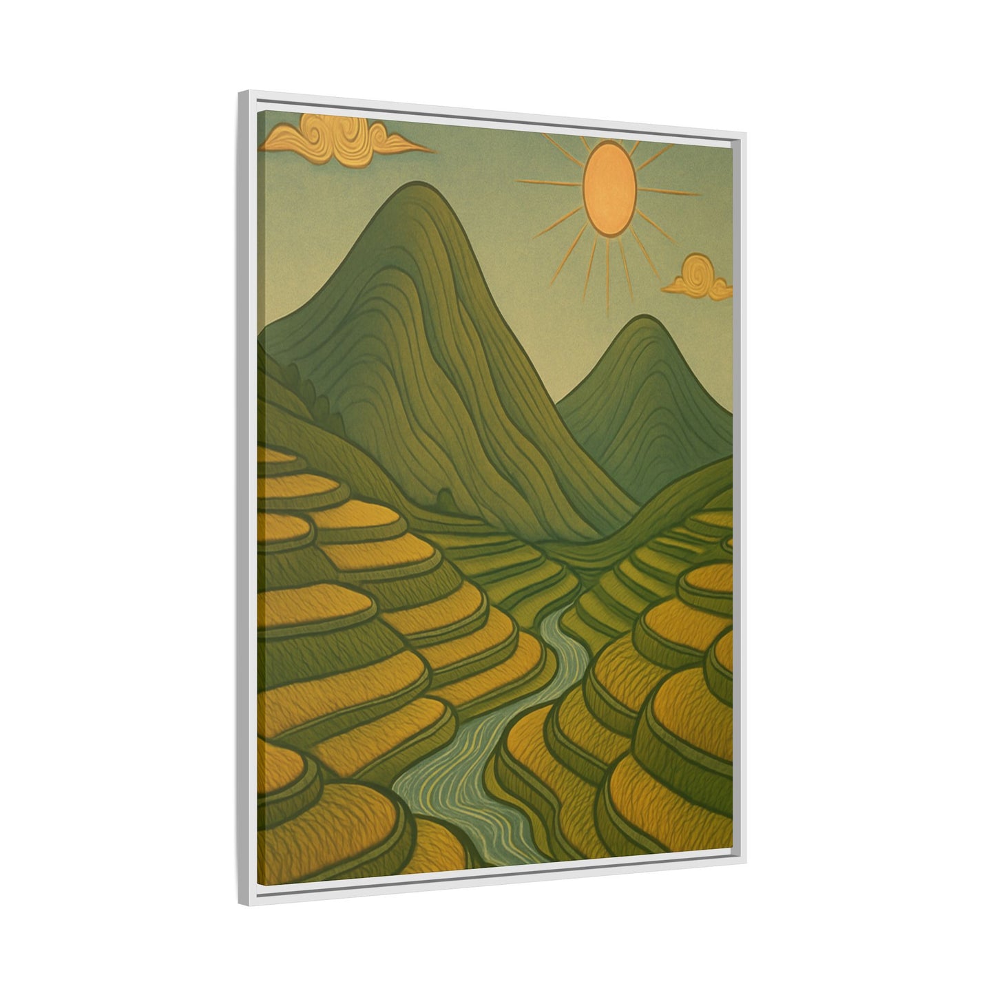 Framelle's Serene Landscape Framed Canvas Art Print - Mountain & Sun Decor