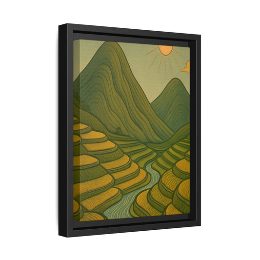 Framelle's Serene Landscape Framed Canvas Art Print - Mountain & Sun Decor